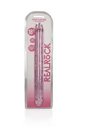 Двосторонній фалоімітатор RealRock Crystal Clear Double Dildo 18'' 45 см рожевий - мініатюра 2