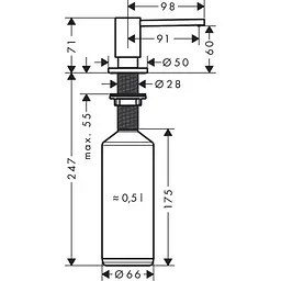 Дозатор кухонний Hansgrohe A41 500 ml врізний Brushed Black 40438340, Шліфований чорний хром - мініатюра 2