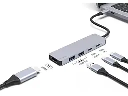 Мультипортовий адаптер Proove Iron Link 5 in 1 (2хType-C + 2хUSB3.0 + HDMI) Silver (HBIL00222024) - мініатюра 3