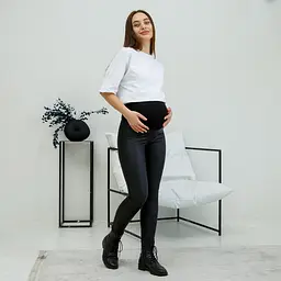 Шкіряні демісезонні легінси для вагітних 4XL (54) Koln Lullababe Чорний - мініатюра 3