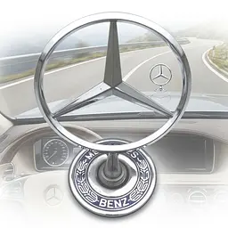 Емблема приціл на капот Mercedes-Benz Хром+напис Синя 44 мм метал на скотчі (OEM: A2108800186)