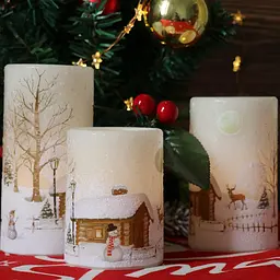 Безпламні мерехтливі свічки Eldnacele Snowman Christmas Deco з автоматичним таймером щоденного циклу, білі світлодіодні - мініатюра 7