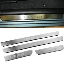 Накладки на пороги для Mitsubishi Lancer IX 2003-2007Нержавіюча сталь із загином та Логотипом 4 шт (P-MI07)