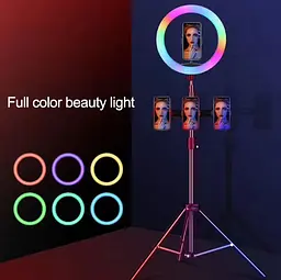 Кольцевая лампа цветная светодиодная RGB 38 см LED MJ38 с пультом для селфи, блогеров, фото - миниатюра 6