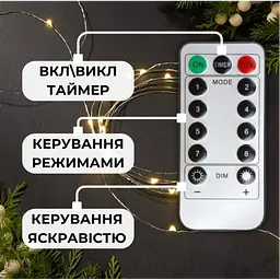 Новорічна гірлянда Роса USB з пультом тепле світло 20 м 200 діодів - мініатюра 4