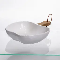 Тарілка порцелянова глибока з ручкою Яблуко 25×20×5 (см) блюдо сервірувальне з ручкою для подачі Білий Yiwu ZJH-15-6 - мініатюра 5