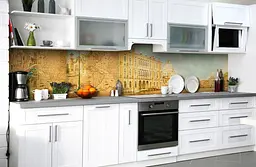Кухонний фартух Вінтажна карта Колаж вінілової наклейки для кухні Архітектура Бежевий Happy Pocket Z181389 - мініатюра 5