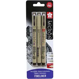 Набір лайнерів Pigma Micron 2 шт (0.3/0.5) +1 лінер-маркер Pigma Graphic в подарунок Чорний Sakura