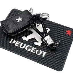 Подарунковий набір №33 для Peugeot / килимок панелі / брелок / чохол із тисненої шкіри