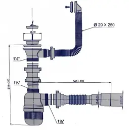 Сифон для мийки Bakimay PL1033 з переливом і гофротрубою 1 1/2" 40x40/50 мм 30412 - мініатюра 2