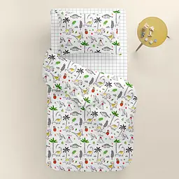 Дитяча постільна білизна в ліжечко DINO CS16, жовтий (DinoVolcanoWhite_CellGreyWhite110x160_140) - мініатюра 2