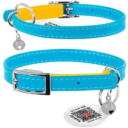 Нашийник для котів Waudog Glamour шкіряний з QR паспортом, Colors of freedom, XXS, Ш 9 мм, Дов 22-30 см