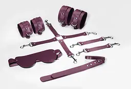 Набір для БДСМ Feral Feelings BDSM Kit 5 Burgundy (наручники, поножі, крестовина, маска, паддл)