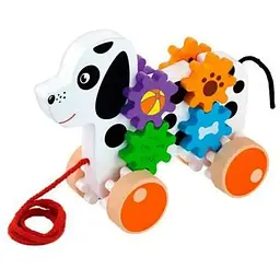 Дерев'яна каталка Viga Toys 50977 Собачка з шестернями іграшка для дівчаток та хлопчиків