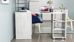 Стіл-тумба трансформер Смарт 4/2 з етажеркою Ferrum-decor 1430x1450x600 Чорний метал ДСП Бетон 16 мм (FRD-105135) - мініатюра 9