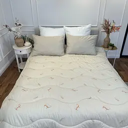 Ковдра двоспальна вовняна Viluta Premium 21431 170x210 см бежева - мініатюра 2