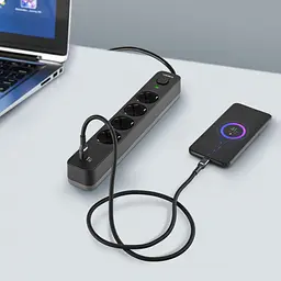 Мережевий подовжувач Videx Oncord з кнопкою USB (QC3.0) + USB-C (PD20W) чорний 3 м (VF-PD43G1QC1PD-B) - мініатюра 11