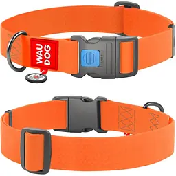 Нашийник для собак водостійкий Waudog Waterproof з QR паспортом, пластиковий фастекс, XXL, 46-70х4 см, помаранчевий