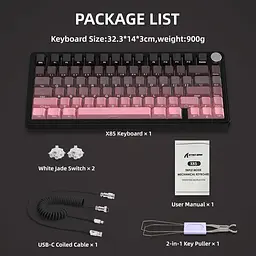 Ігрова бездротова механічна клавіатура ATTACK SHARK X85 / Три режими підключення / White Jade Switch / Pink - мініатюра 3