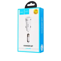 АЗП Hoco Z27 Staunch dual port in-car charger set with Lightning 2USB 2.4A White - мініатюра 2