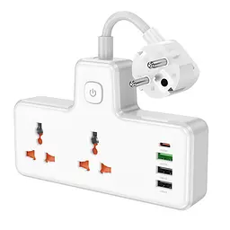 Подовжувач Hoco AC12A Reise (PD30W/1C3A) +Socket White - мініатюра 2
