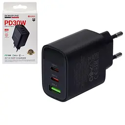 Мережевий зарядний пристрійз дисплеєм BOROFONE BA98A USB-C1/C2:30W, USB-A?18W Black
