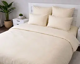 Постільна білизна LARA сатин LUX однотонна євро з простирадлом на резинці 160х200х25 d13259e160 BEIGE 4 наволочки у комплекті - мініатюра 3