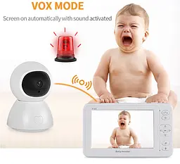 Відеоняня INQMEGA BM288 baby monitor безпровідна з великим 5" дюймовим монітором, датчик температури, підсвітка, запис відео (100933) - мініатюра 5