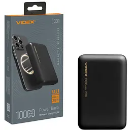 Повербанк з бездротовою зарядкою 10000mAh Videx VPB-331 PD20W Black (VPB-331-B)