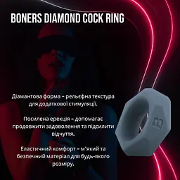 Ерекційне кільце Boners Diamond Cock Ring (Grey): Діамантові грані для стимуляції та витривалості - мініатюра 2