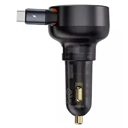 АЗП Baseus Enjoyment Pro PD60W with retractable cables (1USB-A/1C/1L) (C00057802111) Cluster Black - мініатюра 4