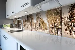 Кухонний фартух Акварельний Ретро Париж для кухні наклейка Франція фарби вінтаж Бежевий Happy Pocket Z180522