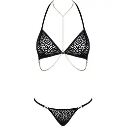 Комплект із ланцюжками Obsessive PanTheria 2-pcs set Black S/M, бюстгальтер, трусики - мініатюра 3