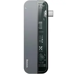 Мультипортовий адаптер USB Хаб Baseus Multi-Functional Transparent Series Type-C CAHUB-TD0G Deep Gray - мініатюра 2