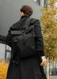 Чоловічий рюкзак ролл Sambag RollTop KZN чорний тканевий 41 х 27 х 18 см (24300065m)