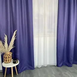 Льняні блекаут штори фіолетового кольору 2шт. 150х270 з білим шифоновим тюлем 400х270, на тасьмі ALBO pbe0052638 - мініатюра 3