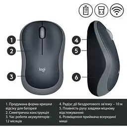 Мишка Logitech M185 Cordless Gray (910-002238) - мініатюра 6