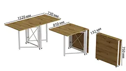 Стіл-книга трансформер Оріон 2 Ferrum-decor 750x1520x730 Білий метал ДСП Дуб Артізан 16 мм (FRD-104595) - мініатюра 2