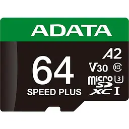 Карта пам'яті Adata microSDXC (UHS-1 U3) A-DATA SPEED PLUS 64Gb Class 10 V30 A2 (R-160Mb/s W140Mb/s) (adapter SD) (UD64GUI3V30A2SP-RA1) - мініатюра 2