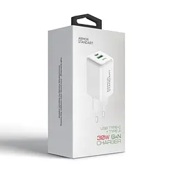 Мережевий зарядний пристрій ArmorStandart AR371 30W GaN Type-C + USB-A White (ARM77549) - мініатюра 2