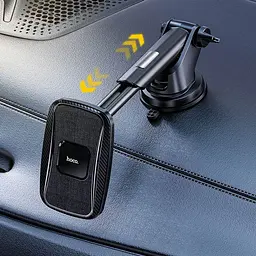 Автотримач із бездротовою зарядкою HOCO CA75 Magnetic 15W / 7.5W / 10W Чорний-карбон PU шкіра - мініатюра 4