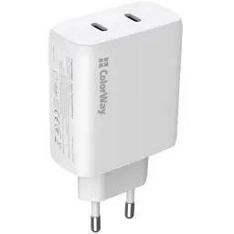 Зарядний пристрій ColorWay GaN Mini 50W PD Port PPS USB (Type-C PD 30W + Type-C PD 20W) white (CW-CHS050PD-WT)