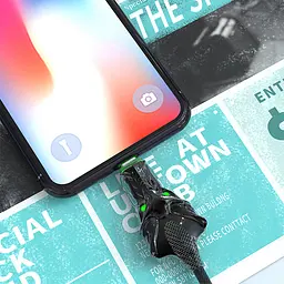 Кабель Aspor A196 Dragon Nylon LED USB – Lightning (2.4A/1м)- чорний - мініатюра 2