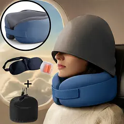 Ортопедична подушка з капюшоном Ice Silk з круговою підтримкою шиї 3D маска, беруші + сумка для зберігання, синій KT7007567
