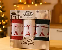 Набір новорічних рушників Gulcan 3 штуки 30x50 Happy New Year