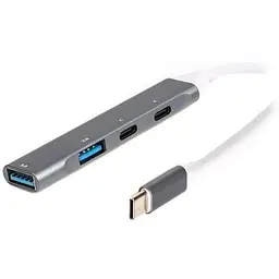 Хаб Usb Maxxter HU3C-4P-03, Grey, Type-C 3.0 - 2xType-C 2.0 / 1xUsb 3.0 / 1xUsb 2.0, кабель 12 см, алюмінієвий корпус