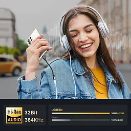 Перехідник USB Type-C - 3,5 мм UGREEN CM720 Aux Dongle HiFi адаптер для навушників Black (25836) - мініатюра 6
