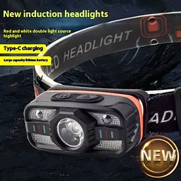 Налобний ліхтар WH-0188 XPE+SMD сенсорне керування біле та червоне світло ЗП Type C - мініатюра 2