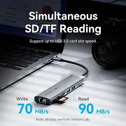 Док-станція USB3.2 Type-C - HDMI 60Hz/USB 3.0x2/RJ45/SD/TF/3.5mm/PD 100W Hub 9-in-1 Vention (TGVHB) - мініатюра 4