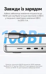 Кабель Vention CTKBAV USB-C - USB-C PD 100 Вт 1,2 м чорний (CTKBAV) - мініатюра 5